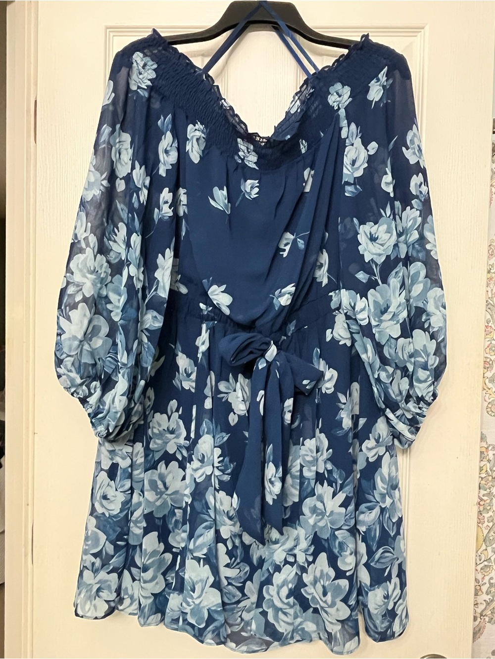 Pretty Chiffon Navy & Light Blue Floral Midi Dress